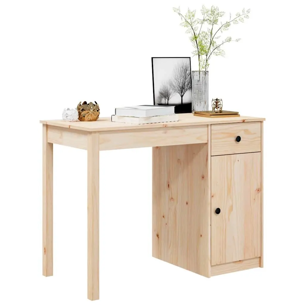 Solid Wood Desk Spacious Work Surface 100x50x75cm Brown Pine