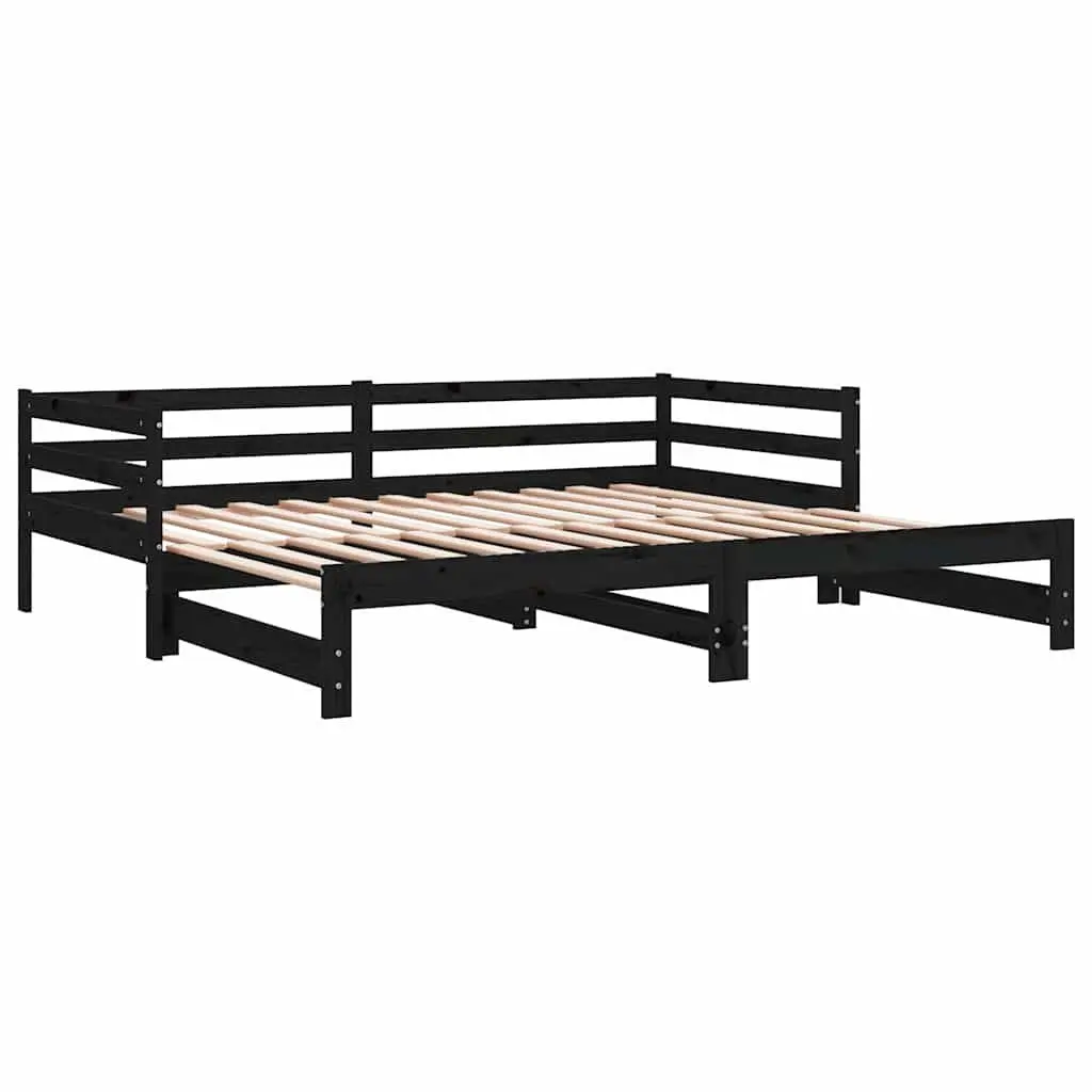Pull-Out Day Bed Wooden Sofa Bed Frame Black Slatted Design 90x190 cm No
