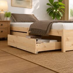 Under Bed Storage Drawers 2 pcs Solid Wood Pine Brown Bedroom Organiser