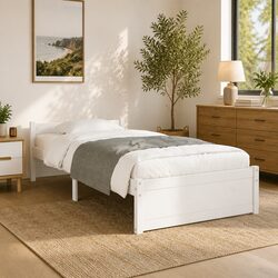Solid Wood Bed Frame Single 90x190cm White Wooden Bedroom Furniture with