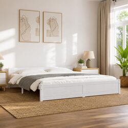 King Bed Frame 183x203cm White Solid Wood Slatted Base Bedroom Furniture