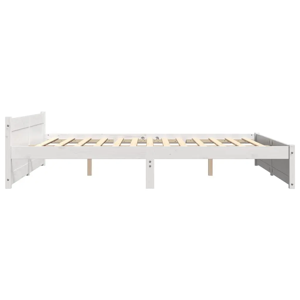 King Bed Frame Solid Wood 183x203cm White Slatted Base