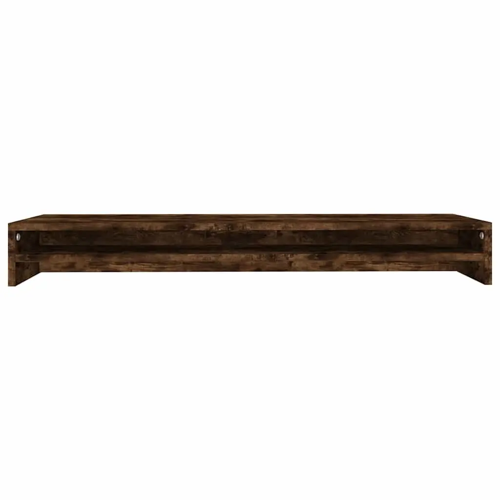 Monitor Stand Dual Screen Riser Brown Engineered Wood Desk Organiser