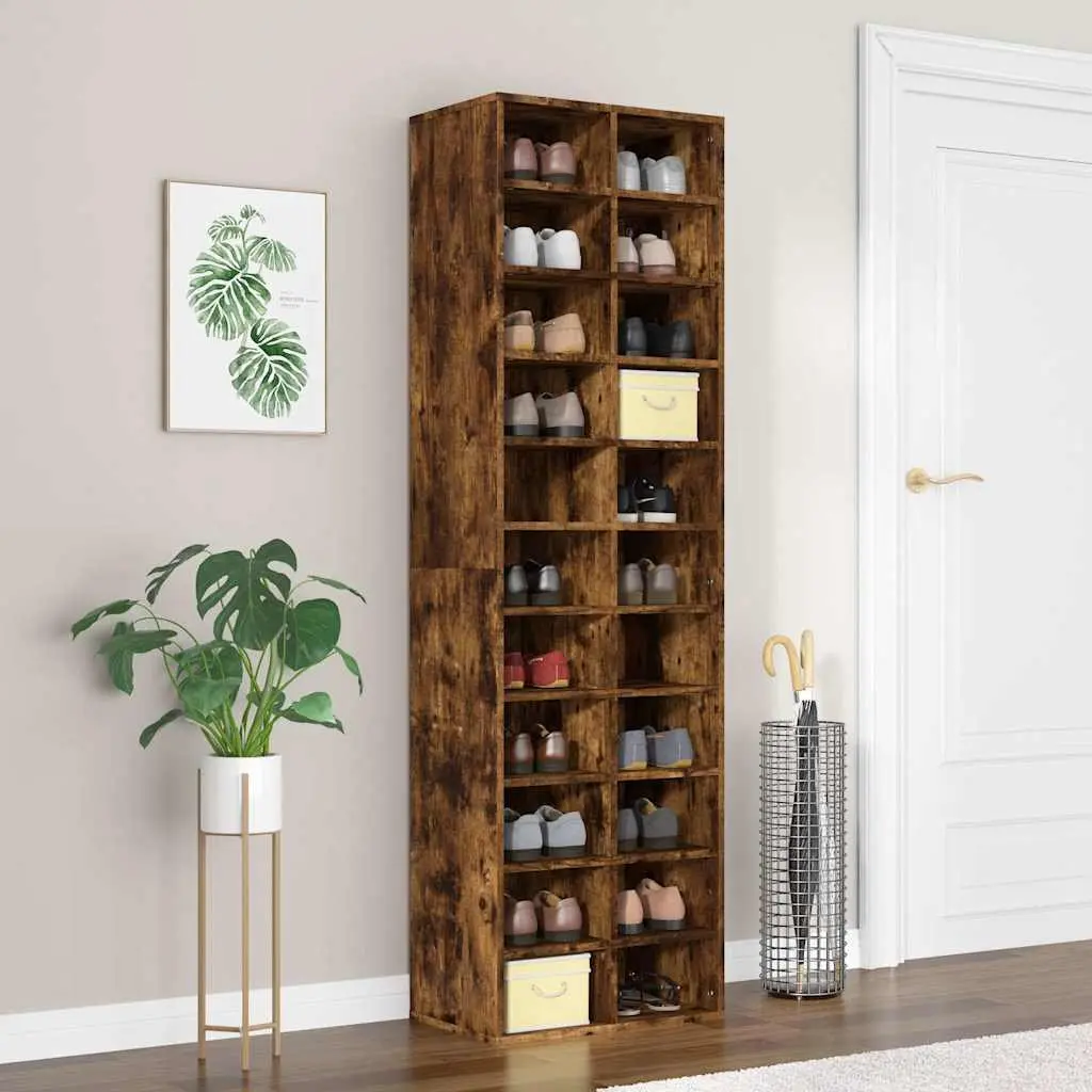 Shoe Cabinet Smoked Oak 22 Compartments Engineered Wood Storage Organiser