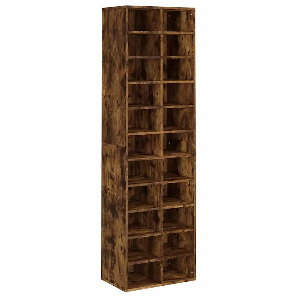Shoe Cabinet Smoked Oak 22 Compartments Engineered Wood Storage Organiser