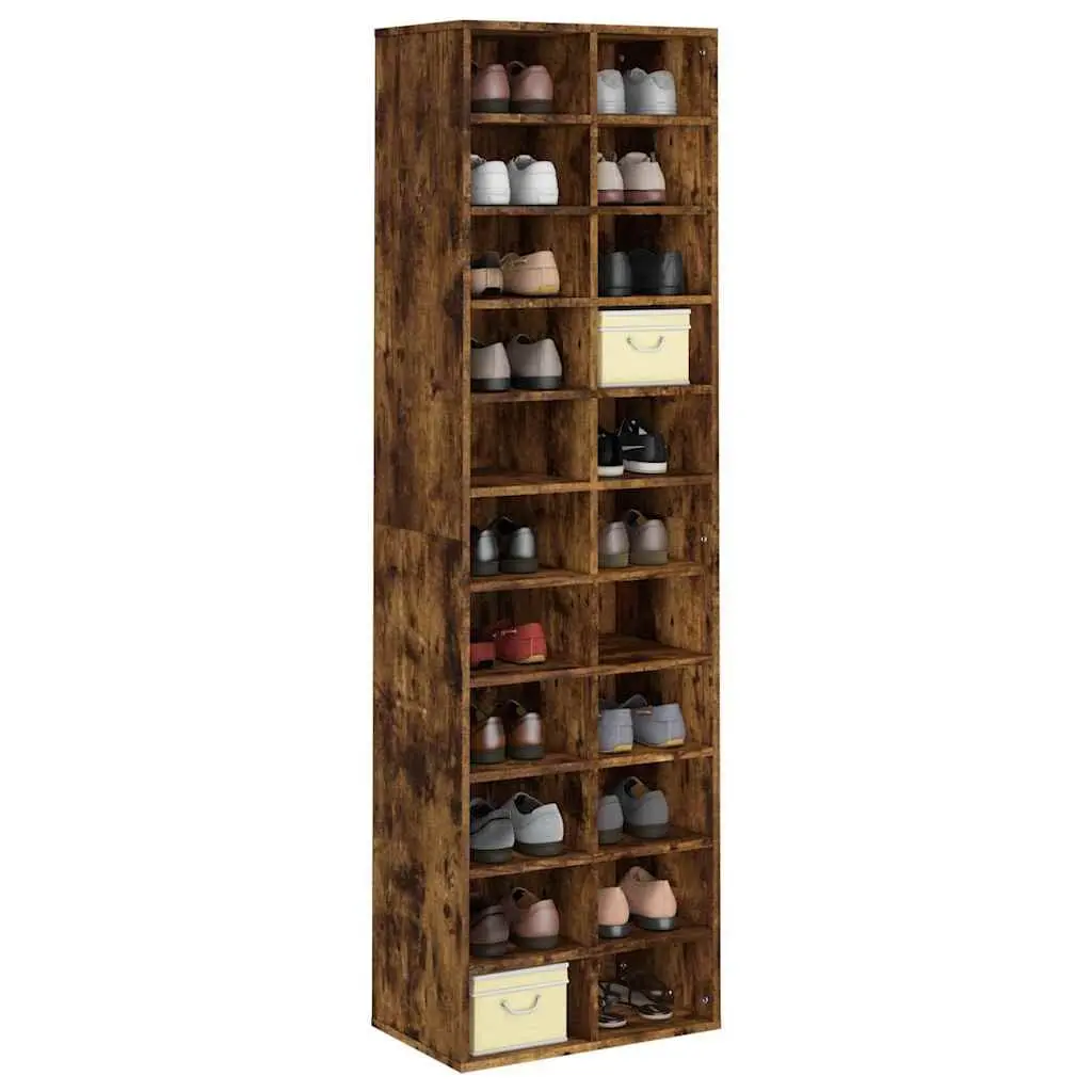Shoe Cabinet Smoked Oak 22 Compartments Engineered Wood Storage Organiser