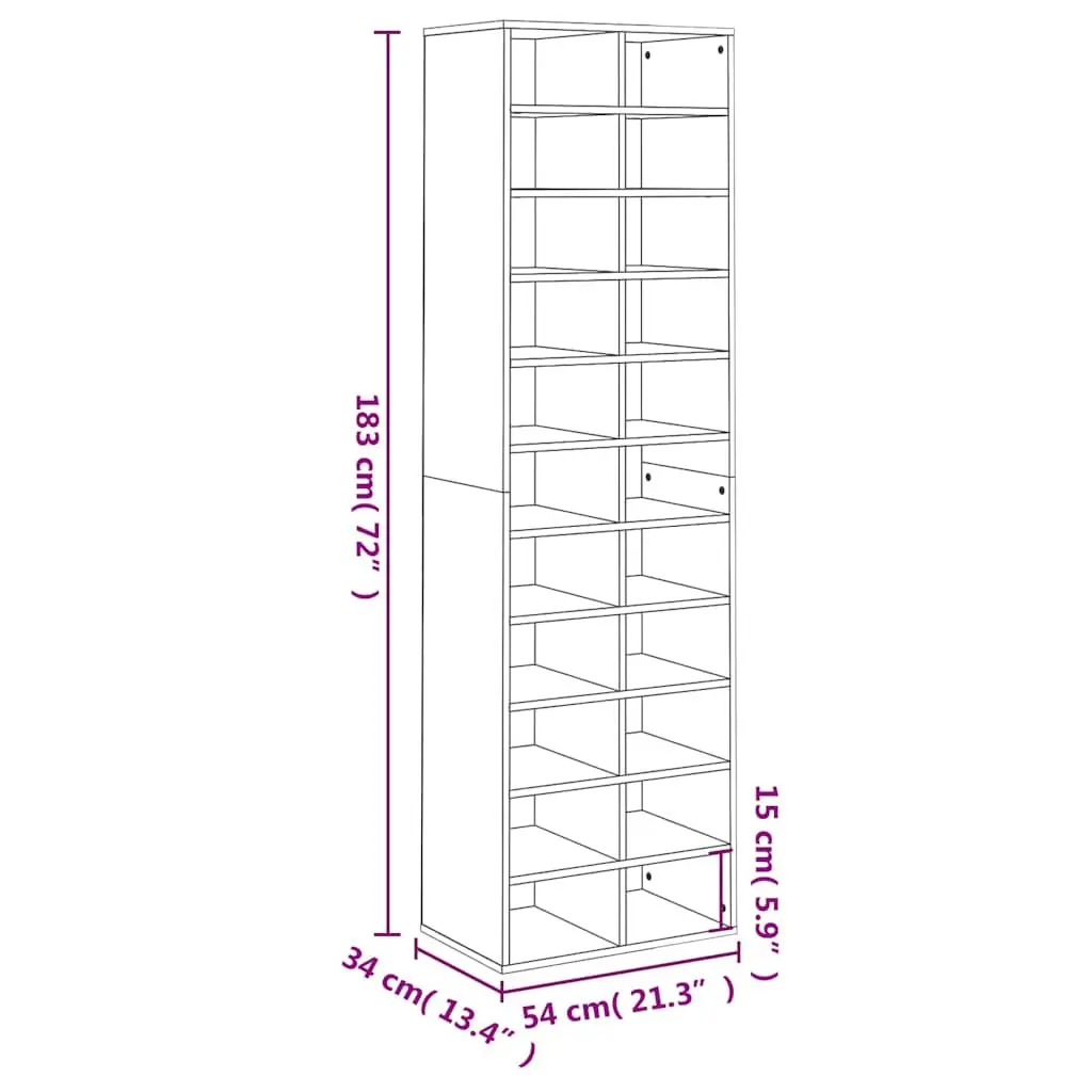 Shoe Cabinet Smoked Oak 22 Compartments Engineered Wood Storage Organiser