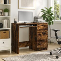 Office Desk Brown Engineered Wood Study Workstation 90x45x76 cm Storage Drawers