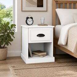 Bedside Cabinet White 39x39x47.5cm Engineered Wood Nightstand Storage Drawer