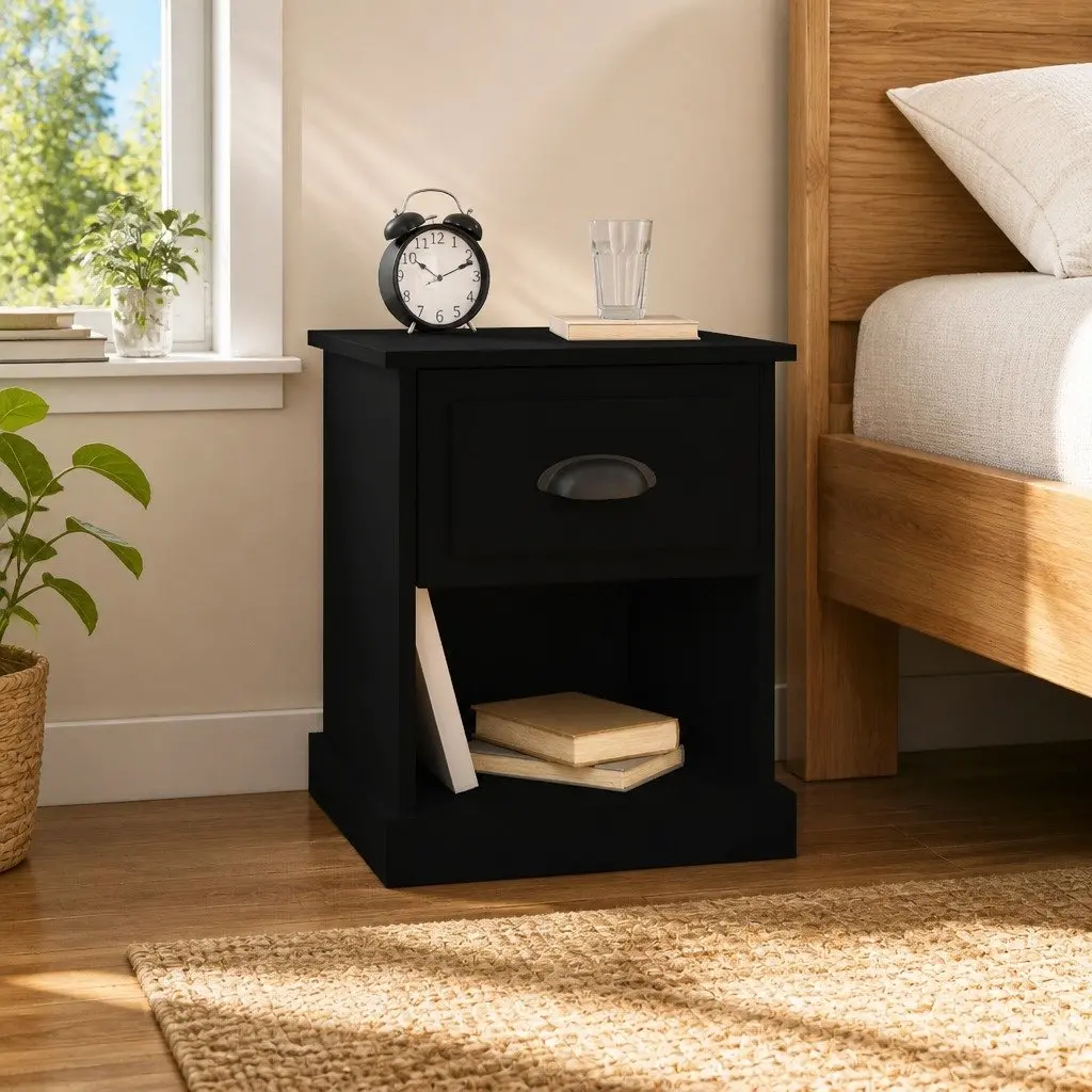 Bedside Cabinets 2 pcs Engineered Wood Black 39x39x47.5 cm Nightstand Storage
