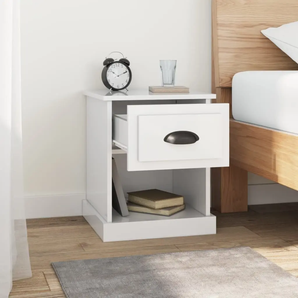 Bedside Cabinet Engineered Wood 39x39x47.5cm White High Gloss Nightstand Storage Table