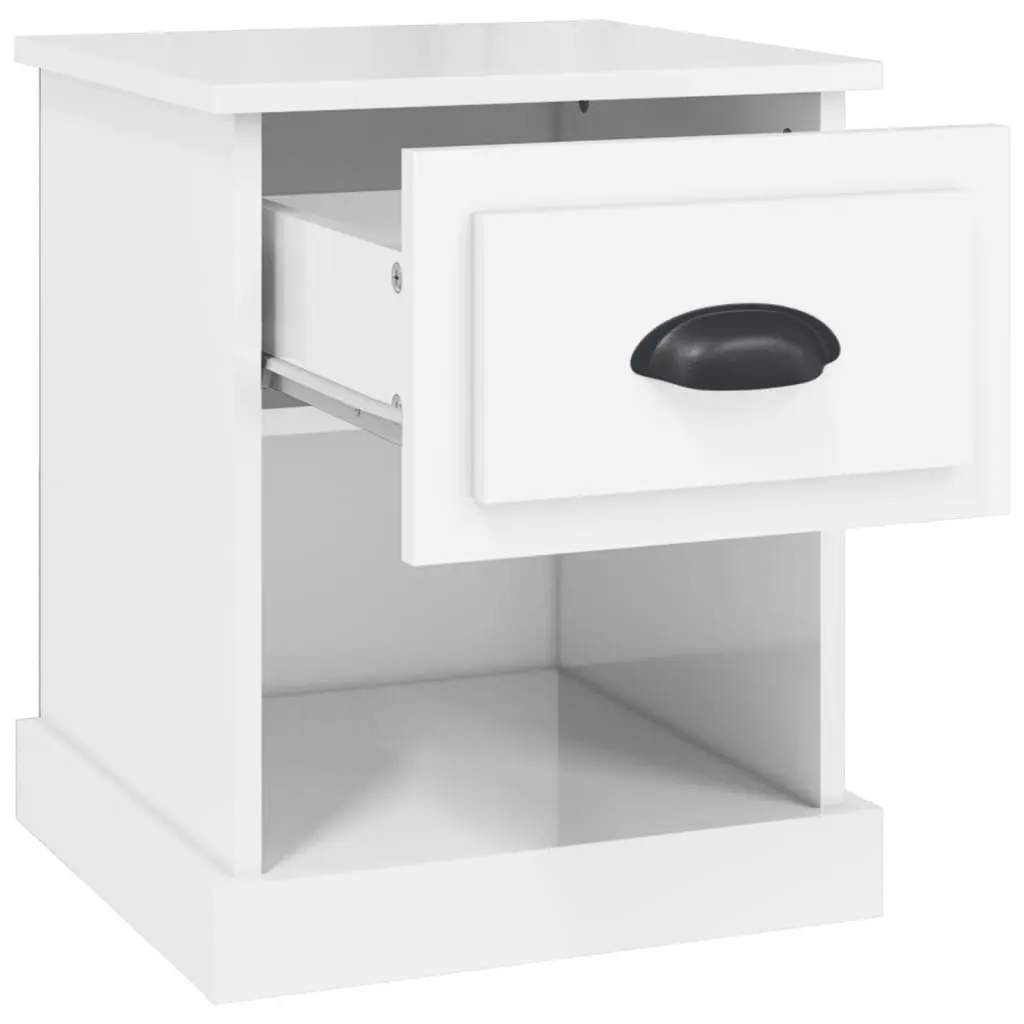 Bedside Cabinet Engineered Wood 39x39x47.5cm White High Gloss Nightstand Storage Table
