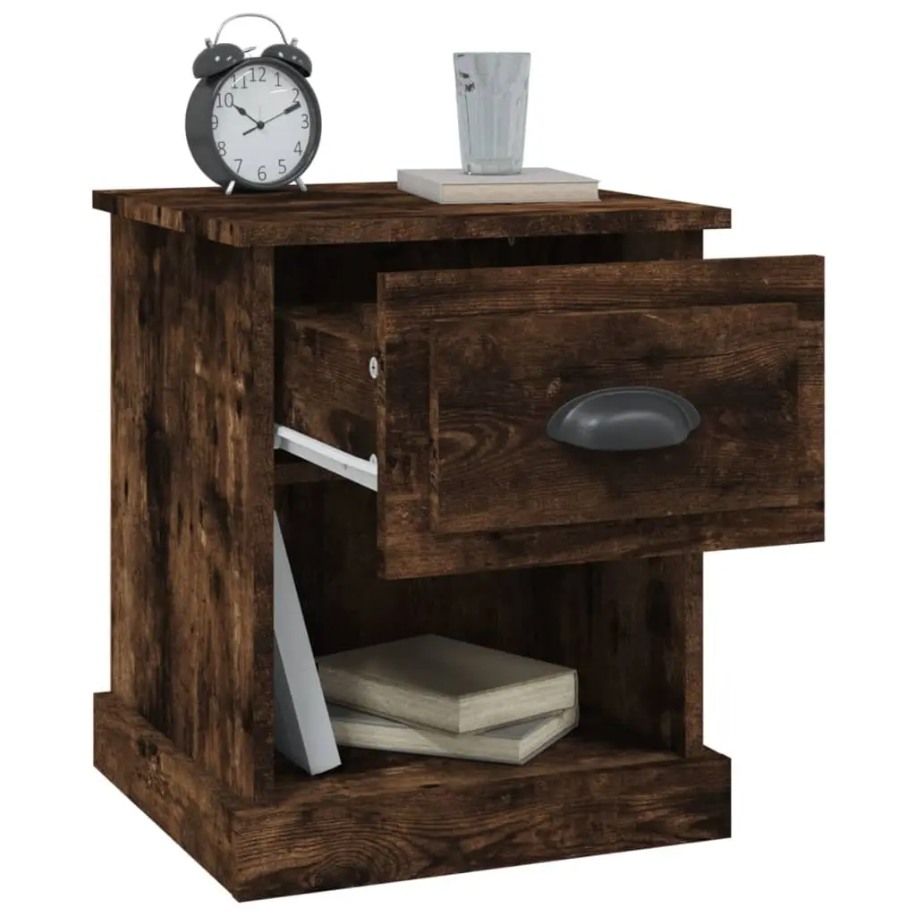 Bedside Tables 2pcs Smoked Oak Nightstand with Drawer and Open Compartment