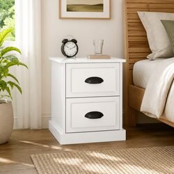 Bedside Cabinet 2 Drawer Nightstand White Gloss Engineered Wood Storage Table