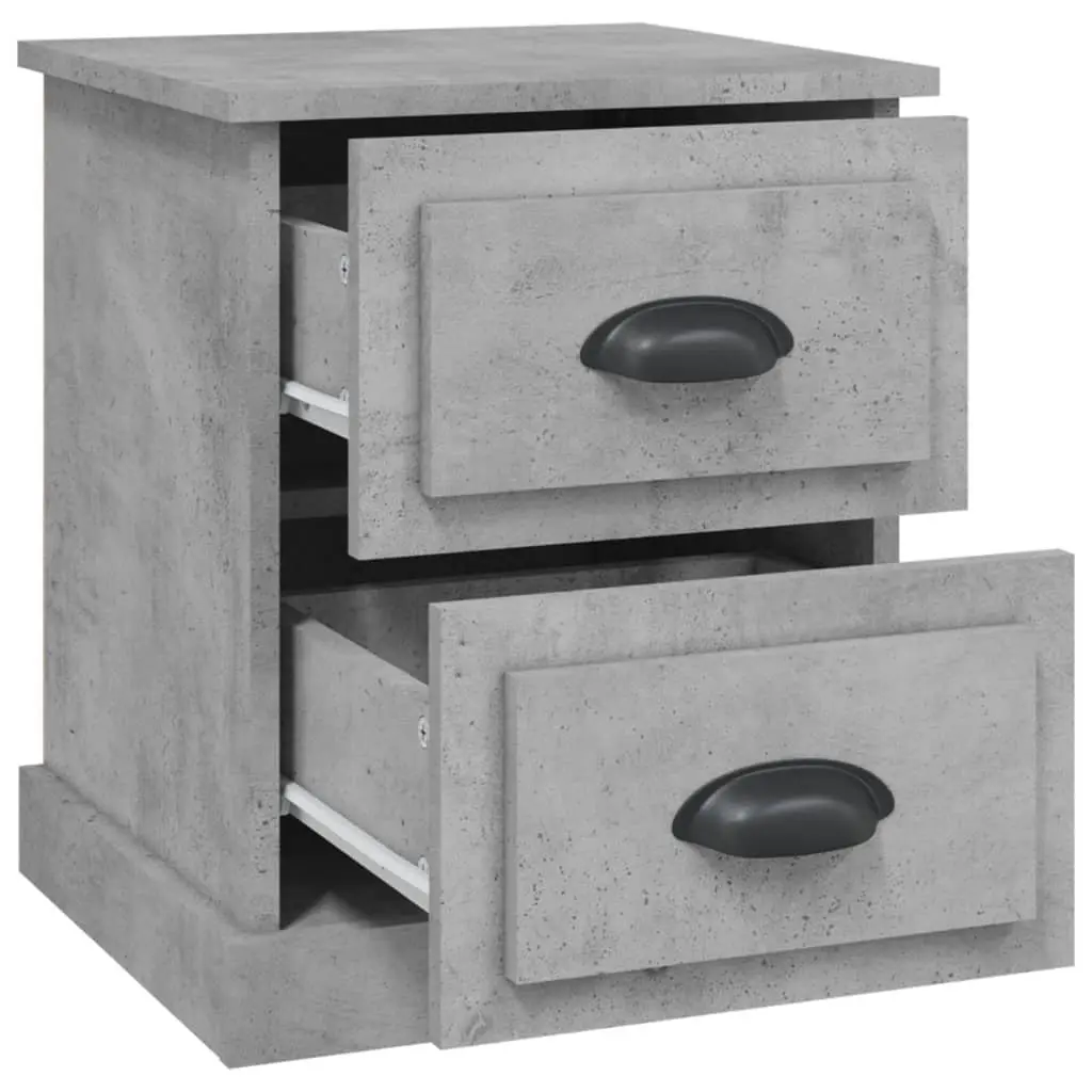 Bedside Cabinet Grey Engineered Wood 39x39x47.5 cm 2 Drawer Nightstand Storage