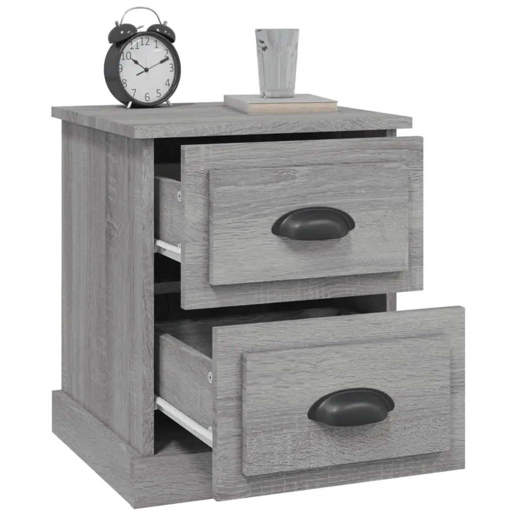 Bedside Cabinet Nightstand 2 Drawer Storage Grey Engineered Wood 39x39x47.5cm