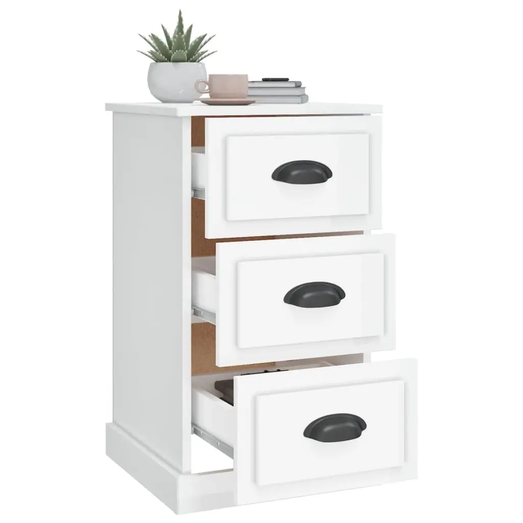 Bedside Cabinet High Gloss White 3 Drawer Nightstand Storage Table Engineered Wood