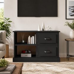 TV Cabinet Black 73x35.5x47.5 cm Engineered Wood with 2 Drawers Open