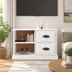 TV Cabinet White High Gloss Engineered Wood Furniture Storage Unit Drawers