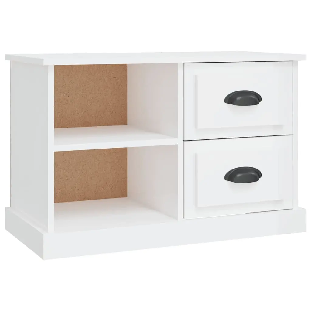 TV Cabinet Engineered Wood High Gloss White Storage Unit with Drawers and Open Compartments