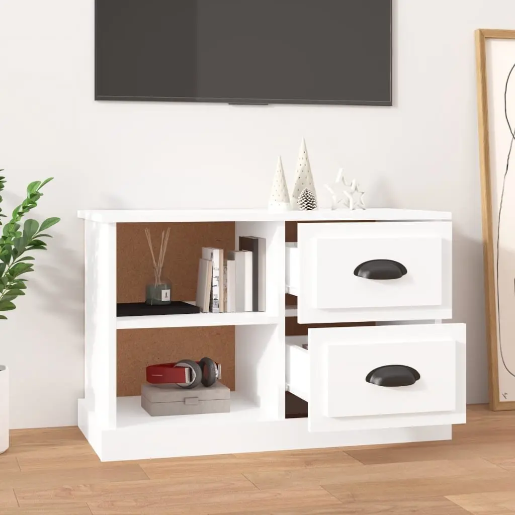 TV Cabinet Engineered Wood High Gloss White Storage Unit with Drawers and Open Compartments
