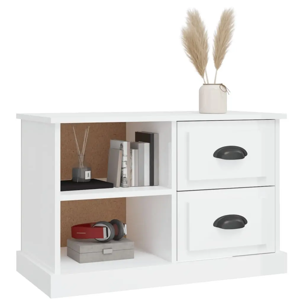 TV Cabinet Engineered Wood High Gloss White Storage Unit with Drawers and Open Compartments
