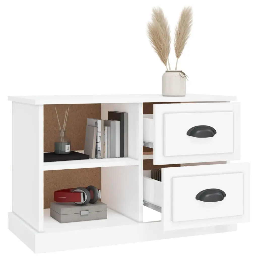 TV Cabinet Engineered Wood High Gloss White Storage Unit with Drawers and Open Compartments