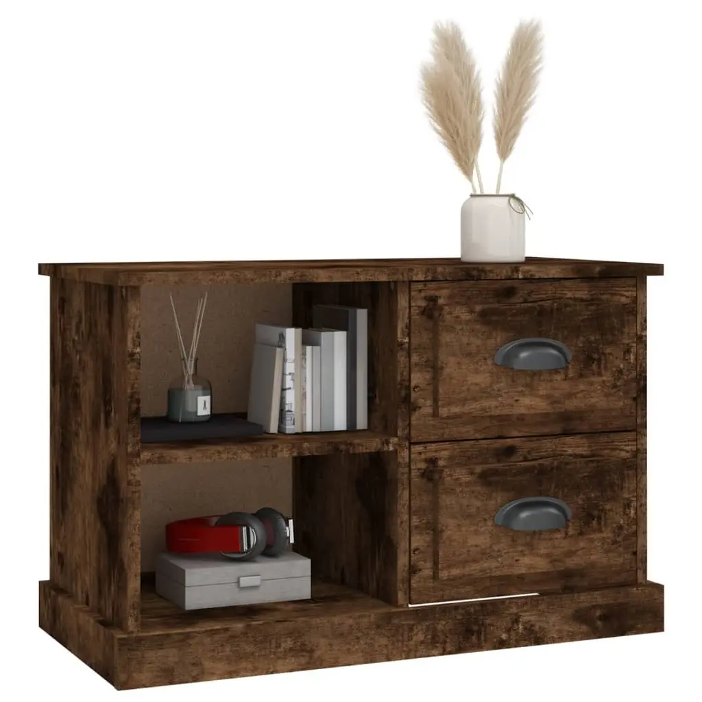 TV Cabinet Brown Smoked Oak Storage Unit with Drawers and Open Compartments for Living Room