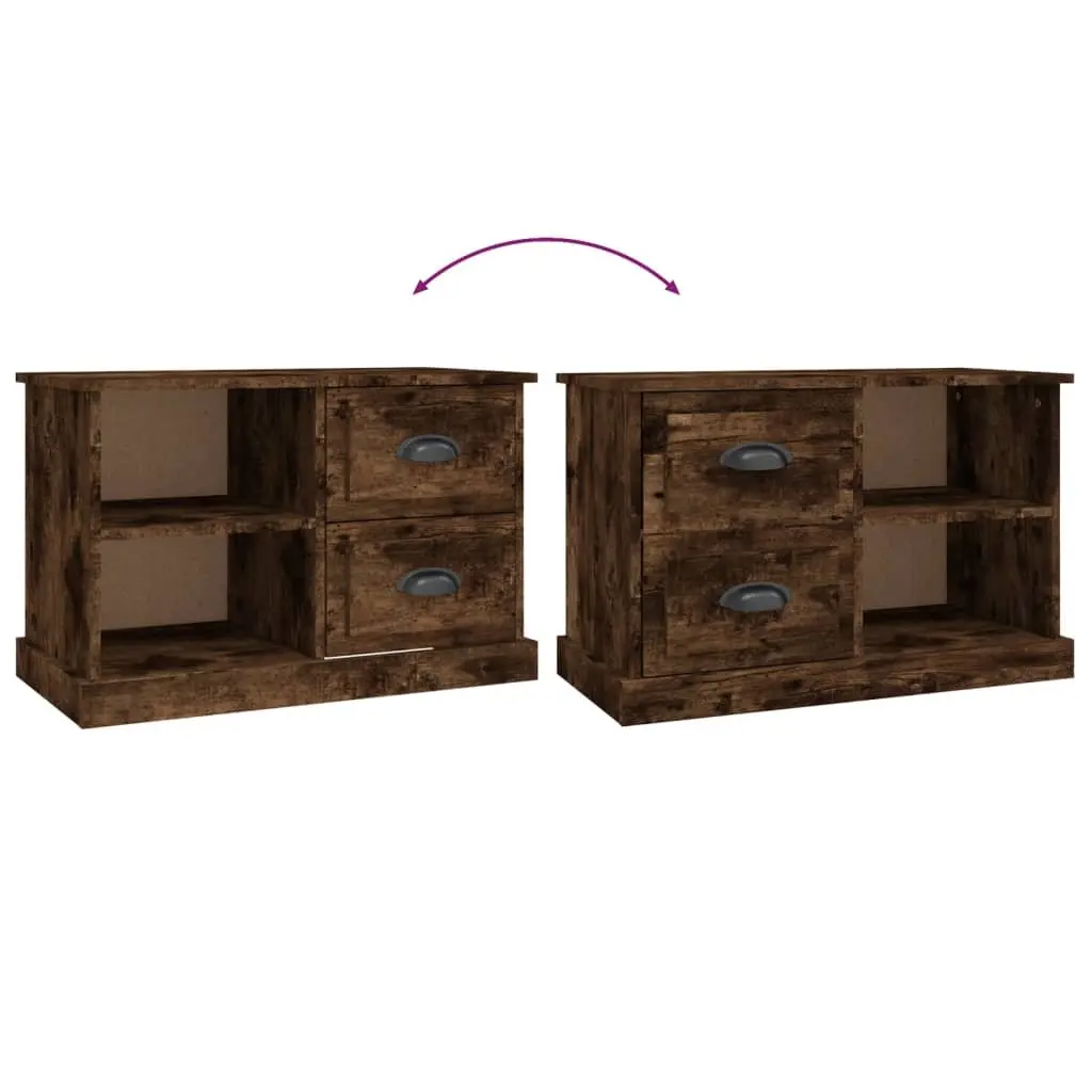 TV Cabinet Brown Smoked Oak Storage Unit with Drawers and Open Compartments for Living Room