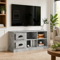 TV Cabinet Grey 102x35.5x47.5cm Engineered Wood Storage Unit 2 Drawers 4