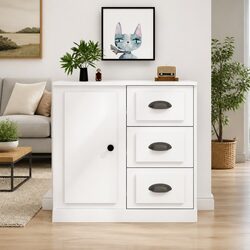 White Sideboard High Gloss Storage Cabinet Engineered Wood Buffet Living Room