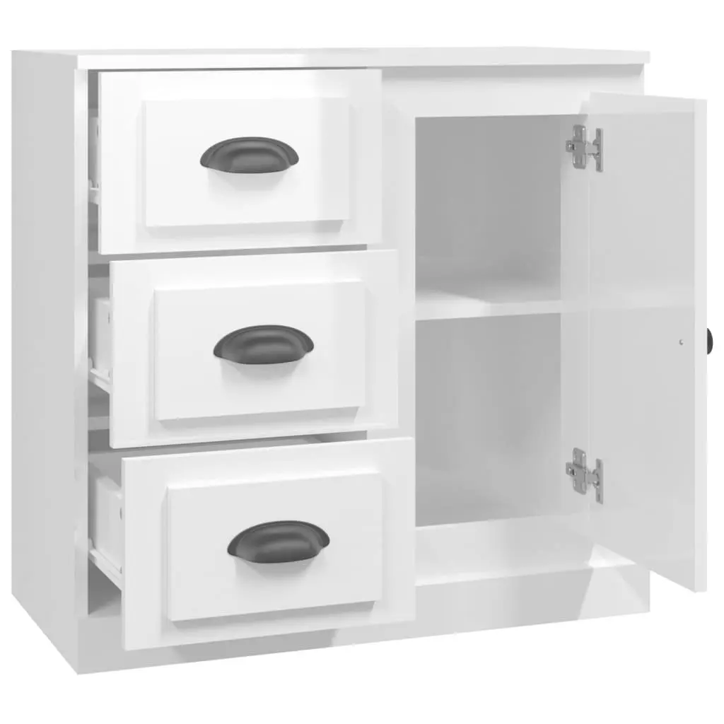 Sideboard High Gloss Storage Cabinet Engineered Wood Living Room White