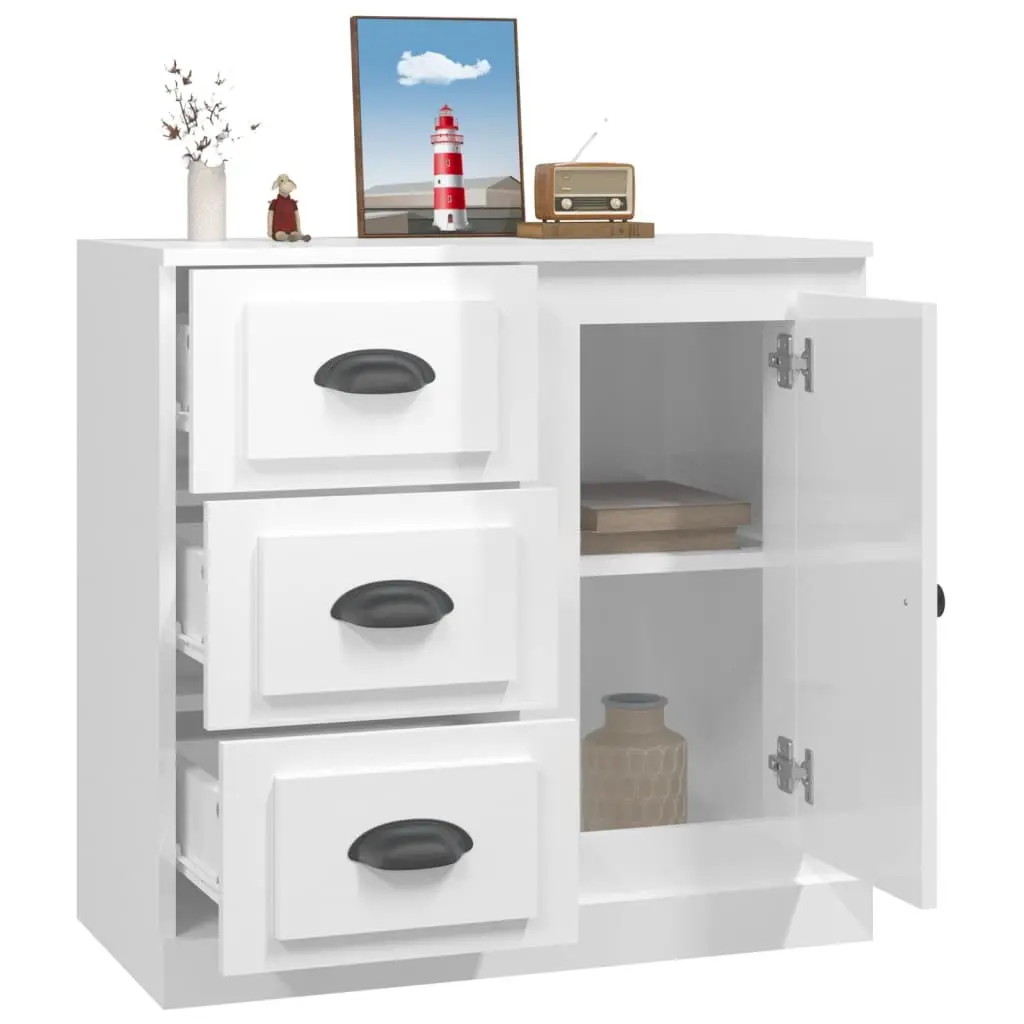 Sideboard High Gloss Storage Cabinet Engineered Wood Living Room White