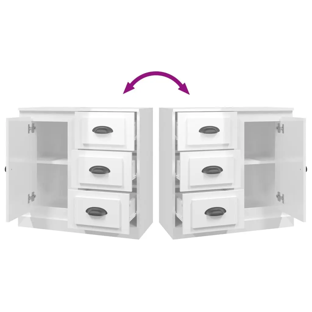 Sideboard High Gloss Storage Cabinet Engineered Wood Living Room White