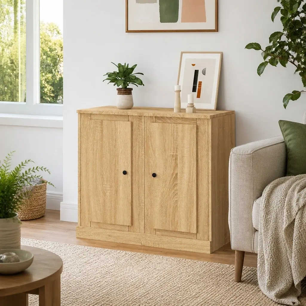Sideboards 2 Piece Brown Engineered Wood Storage Cabinet Cupboard Display Unit