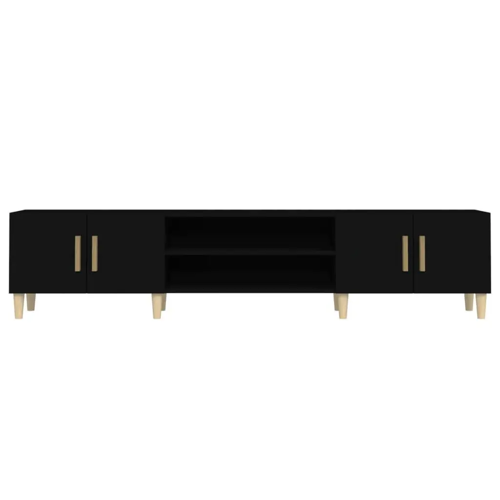 TV Cabinet Black 180cm Media Unit Engineered Wood 4 Compartments 4 Doors Storage Furniture