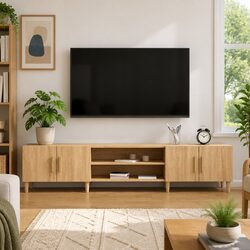 TV Cabinet Brown Engineered Wood Media Unit Storage Doors Compartments Furniture
