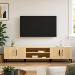 TV Cabinet Brown Engineered Wood Storage Unit with Doors Compartments Display