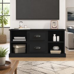 TV Cabinet Black 99.5x35.5x48 cm Storage Unit with Drawers and Shelves