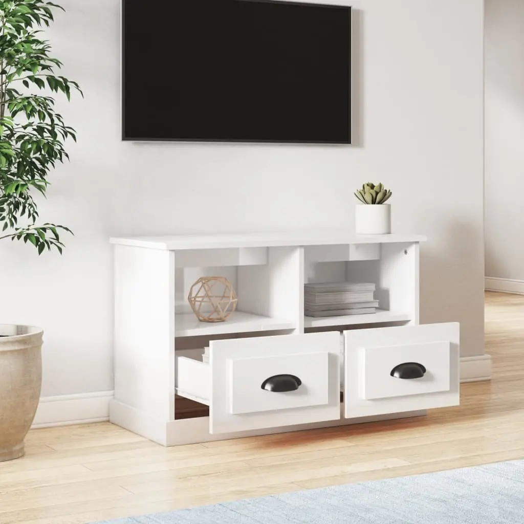 TV Cabinet High Gloss White Engineered Wood 80x35x50cm Storage Drawers