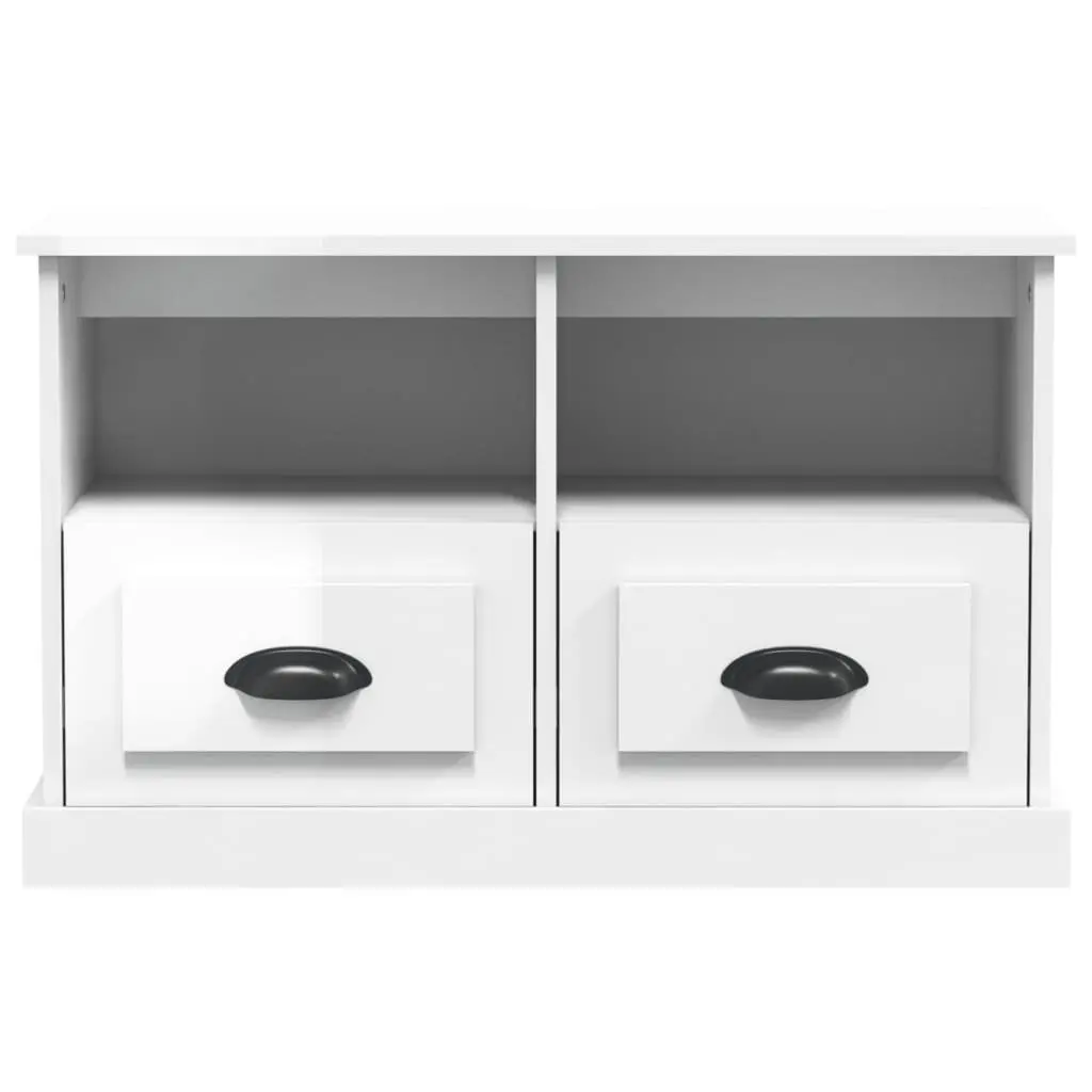 TV Cabinet High Gloss White Engineered Wood 80x35x50cm Storage Drawers