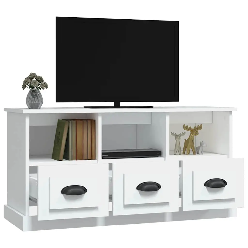 TV Cabinet White Engineered Wood 100x35x50 cm Storage Unit with Drawers Open Compartments