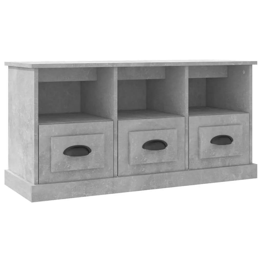 TV Cabinet Engineered Wood Storage Unit Grey 100x35x50cm 3 Drawers Open Shelves