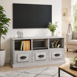 TV Cabinet Grey Sonoma Storage Unit with Drawers Open Compartments 100x35x50cm