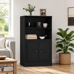 Black Highboard Storage Cabinet Engineered Wood Sideboard Buffet Organiser