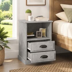 Bedside Cabinet Grey 43x36x60 cm Nightstand Storage Table Drawers Compartment