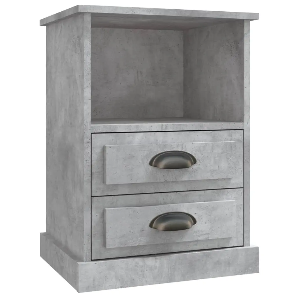 Bedside Cabinet Grey Engineered Wood 43x36x60 cm Nightstand with 2 Drawers and 1 Open Compartment