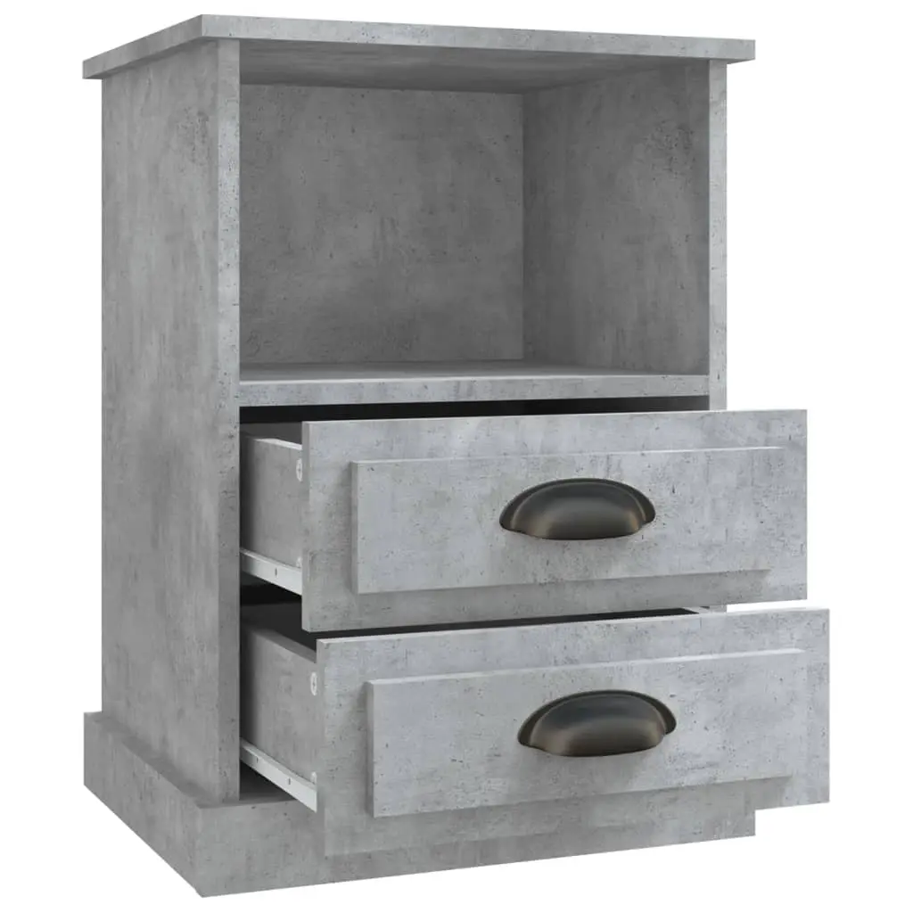 Bedside Cabinet Grey Engineered Wood 43x36x60 cm Nightstand with 2 Drawers and 1 Open Compartment