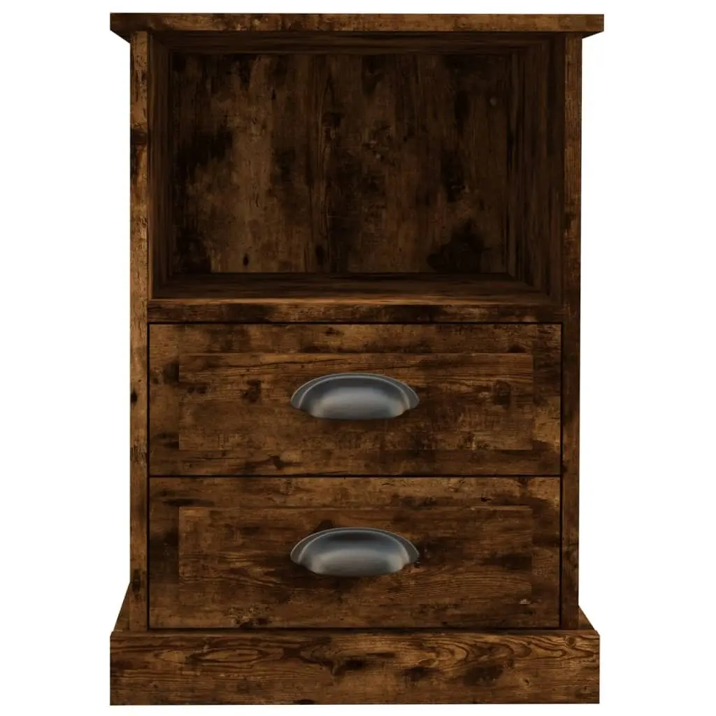 Bedside Cabinets 2 Drawers Open Compartment Engineered Wood Brown 43x36x60 cm