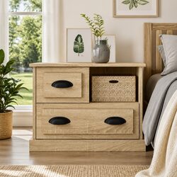 Bedside Cabinet Brown Side Table Bedroom Nightstand Storage Drawers Compartment
